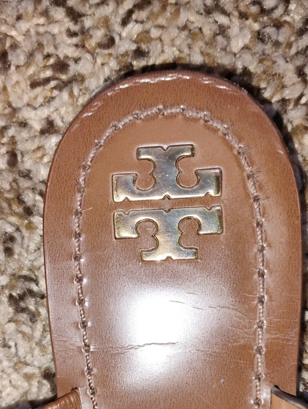 Tory Burch Patos Disk Leather Sandal Brown Gold Size 8M